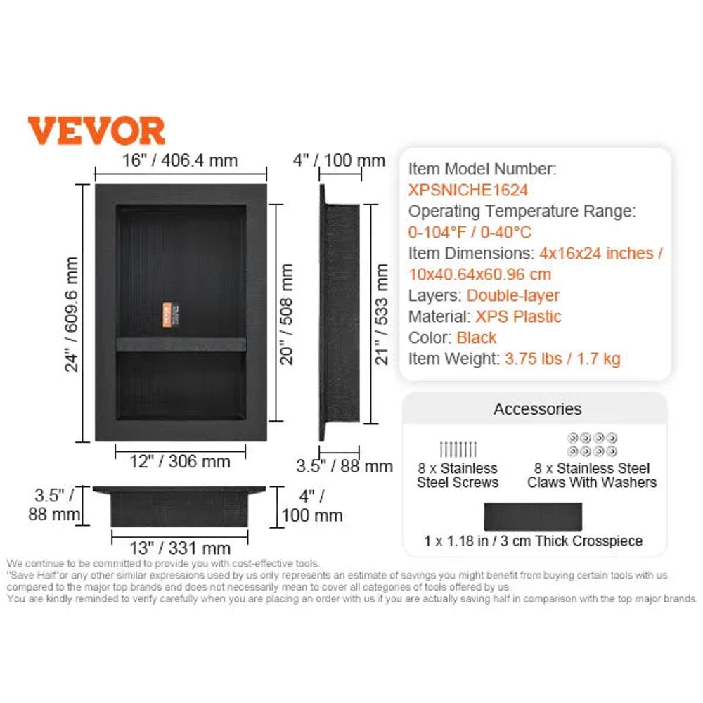 16x24 Recessed Shower Niche - Tile Ready Waterproof Wall Organizer - Picture 8 of 14